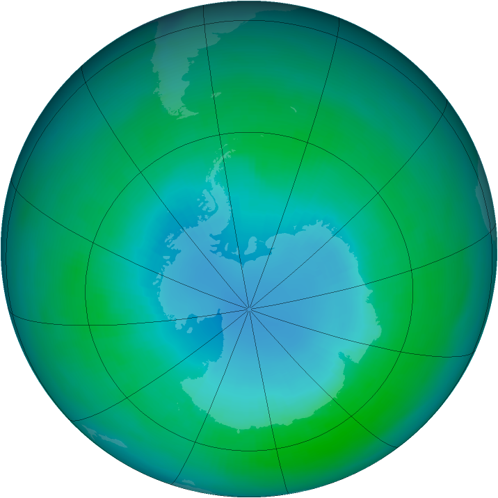 Antarctic ozone map for April 1989